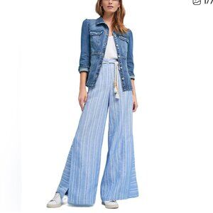 Anthropologie Ett:Twa 100% linen wide leg side slits pants Sz 4 Pockets